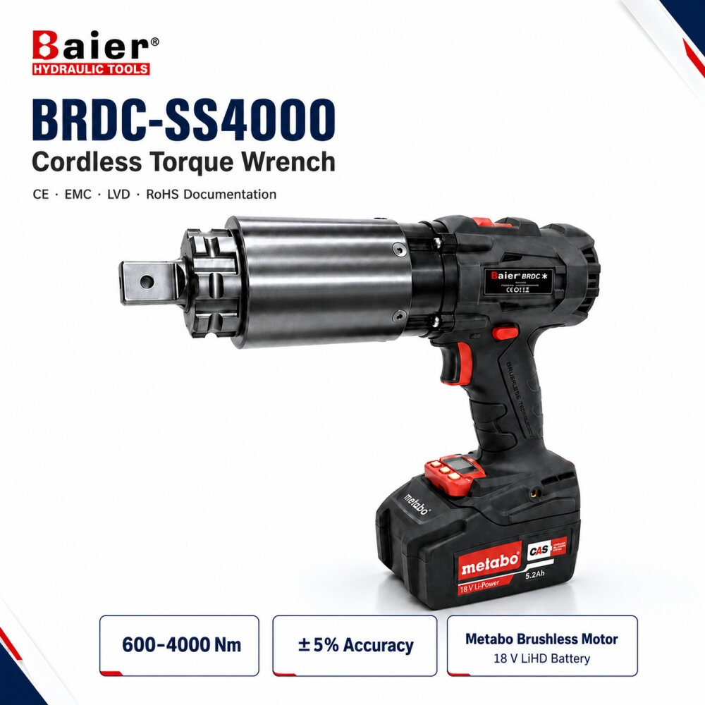 Baier BRDC-SS4000 600–4000 Nm مفتاح عزم الدوران اللاسلكي لمهام صيانة توربينات الرياح المحددة